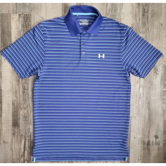 Under Armour Other - Under Armour Polo Shirt Mens Small Blue Striped Heatgear Loose Fit Short Sleeve